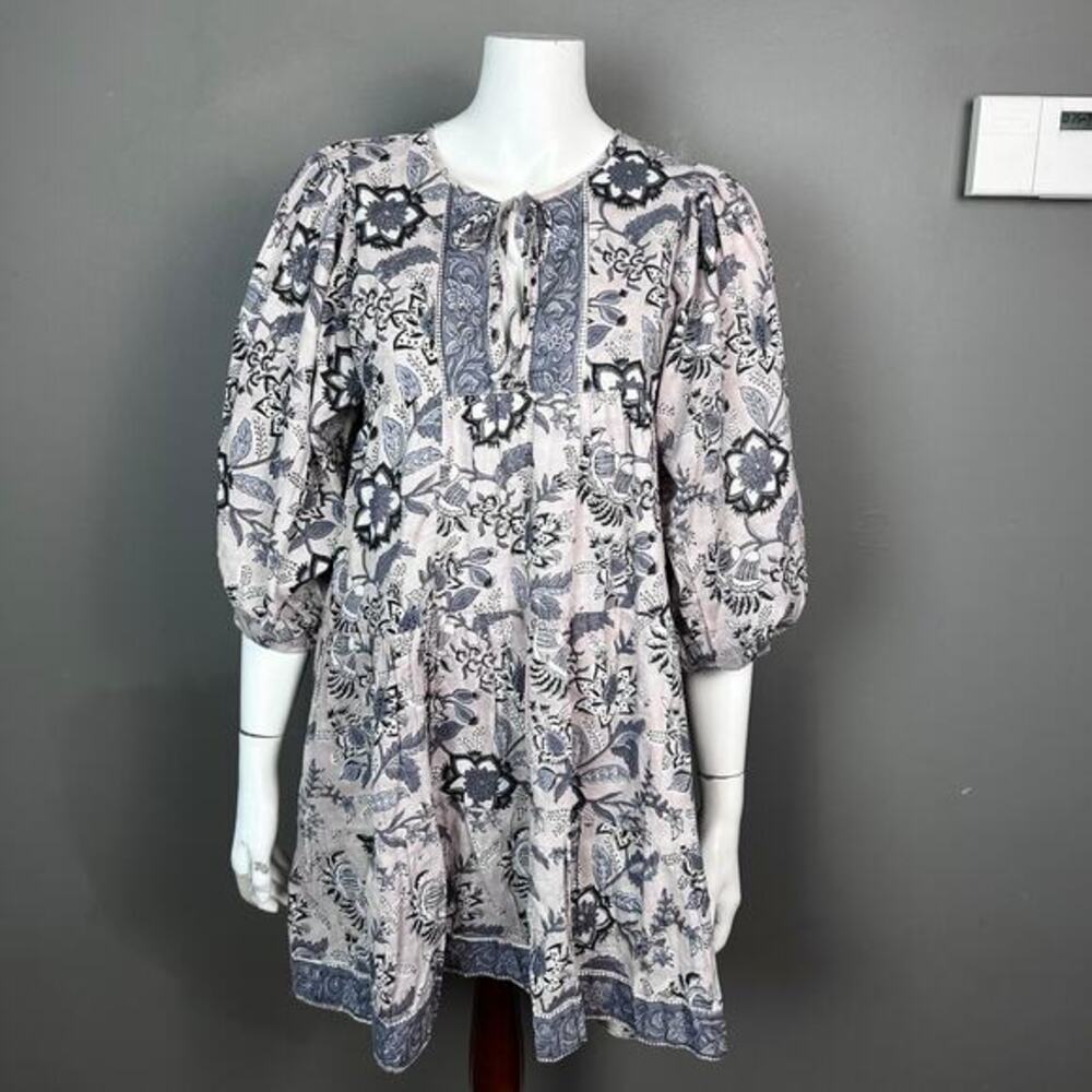 Marea dress small block print babydoll India‎ cotton gauzy boho Kantha
